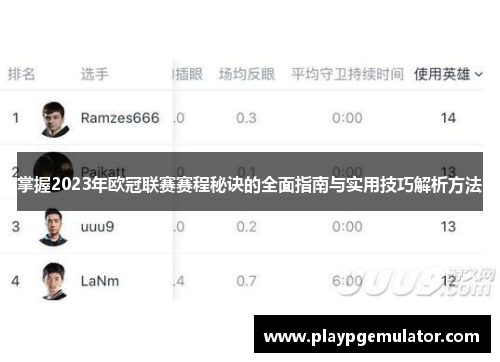 掌握2023年欧冠联赛赛程秘诀的全面指南与实用技巧解析方法 掌握2023年欧冠联赛赛程秘诀的全面指南与实用技巧解析方法